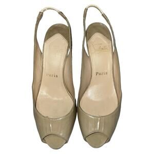 Christian Louboutin Nude Patent Leather Peep Toe Slingback Heels   Size: 38.5